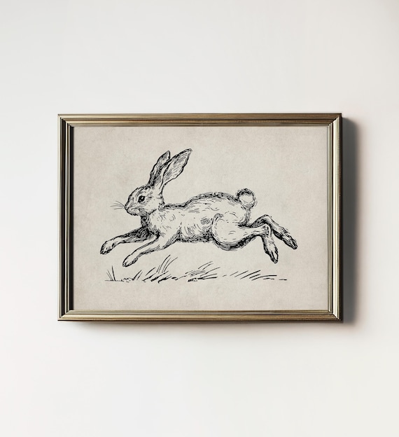 Rustic Rabbit Art Print, Neutral Scandinavian Nursery Decor