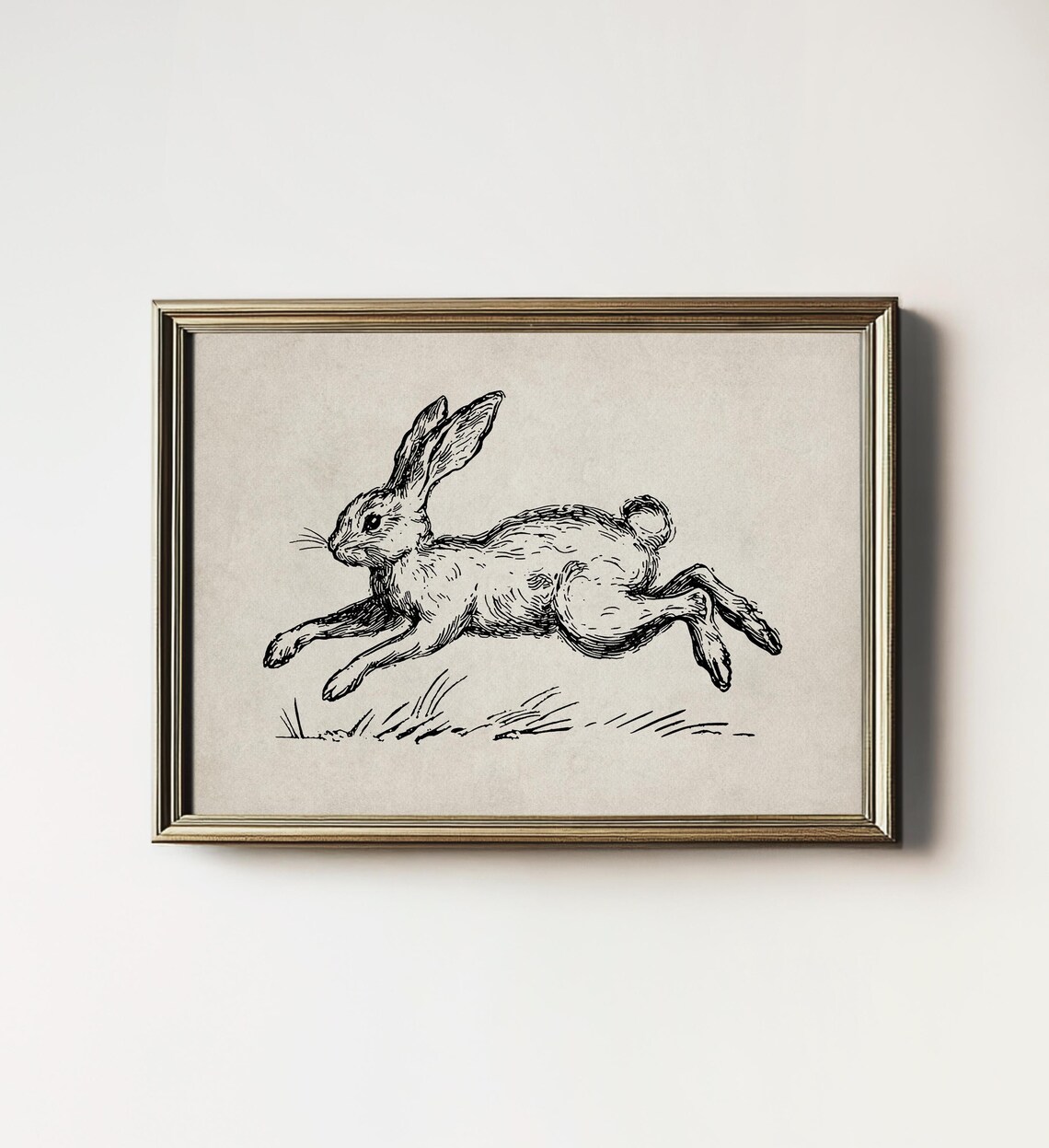 Rustic Rabbit Art Print, Neutral Scandinavian Nursery Decor