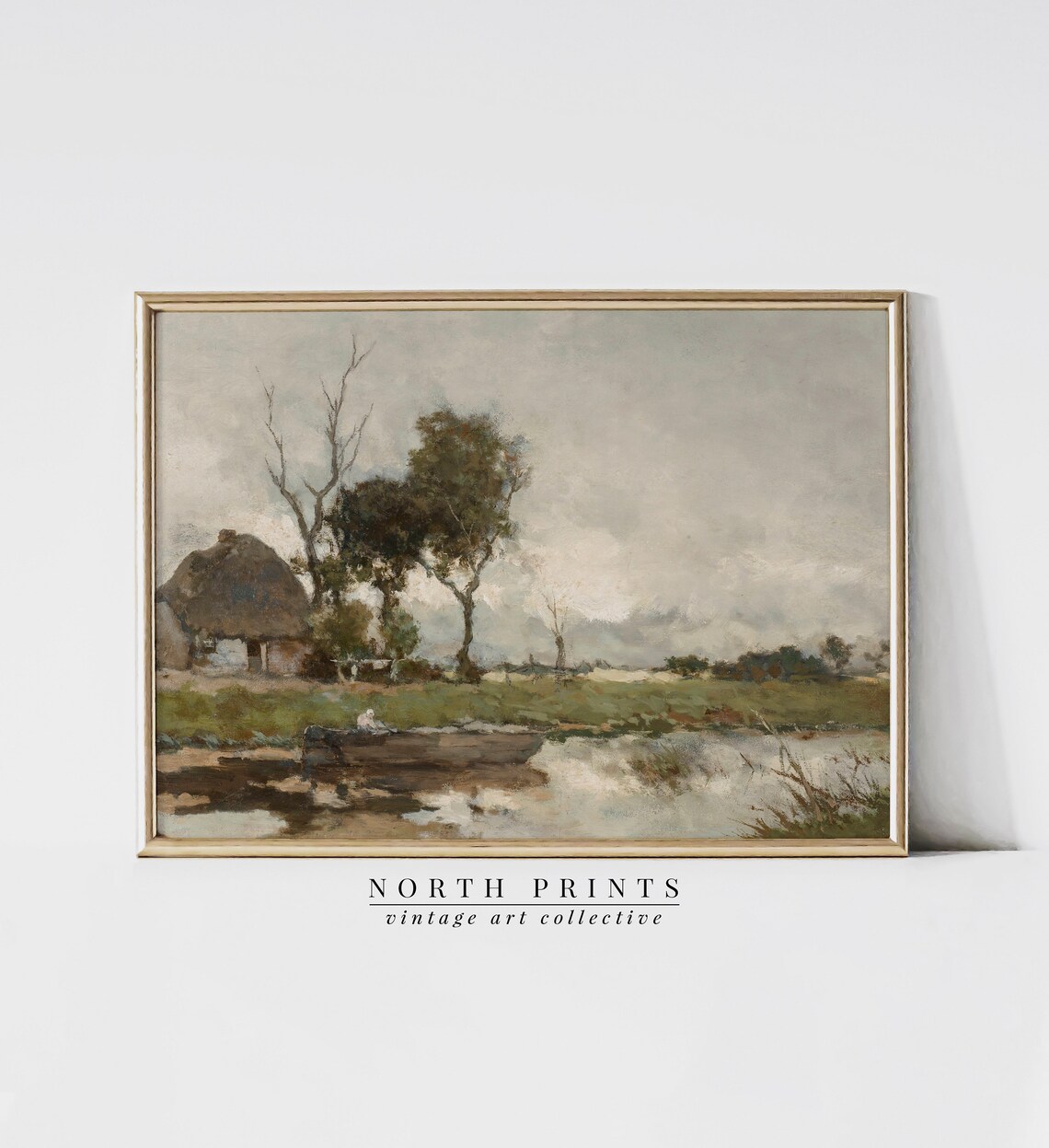 River Landscape Painting Vintage Country Bedroom Art Print
