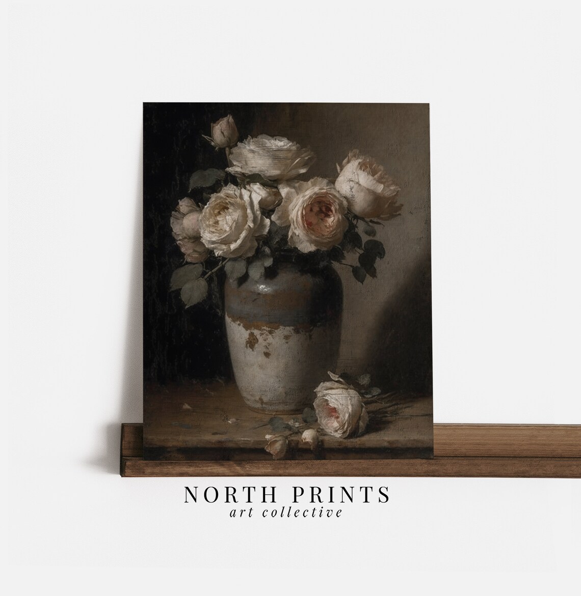Rustic Still Life Roses, Neutral Farmhouse Art Print - Image 3