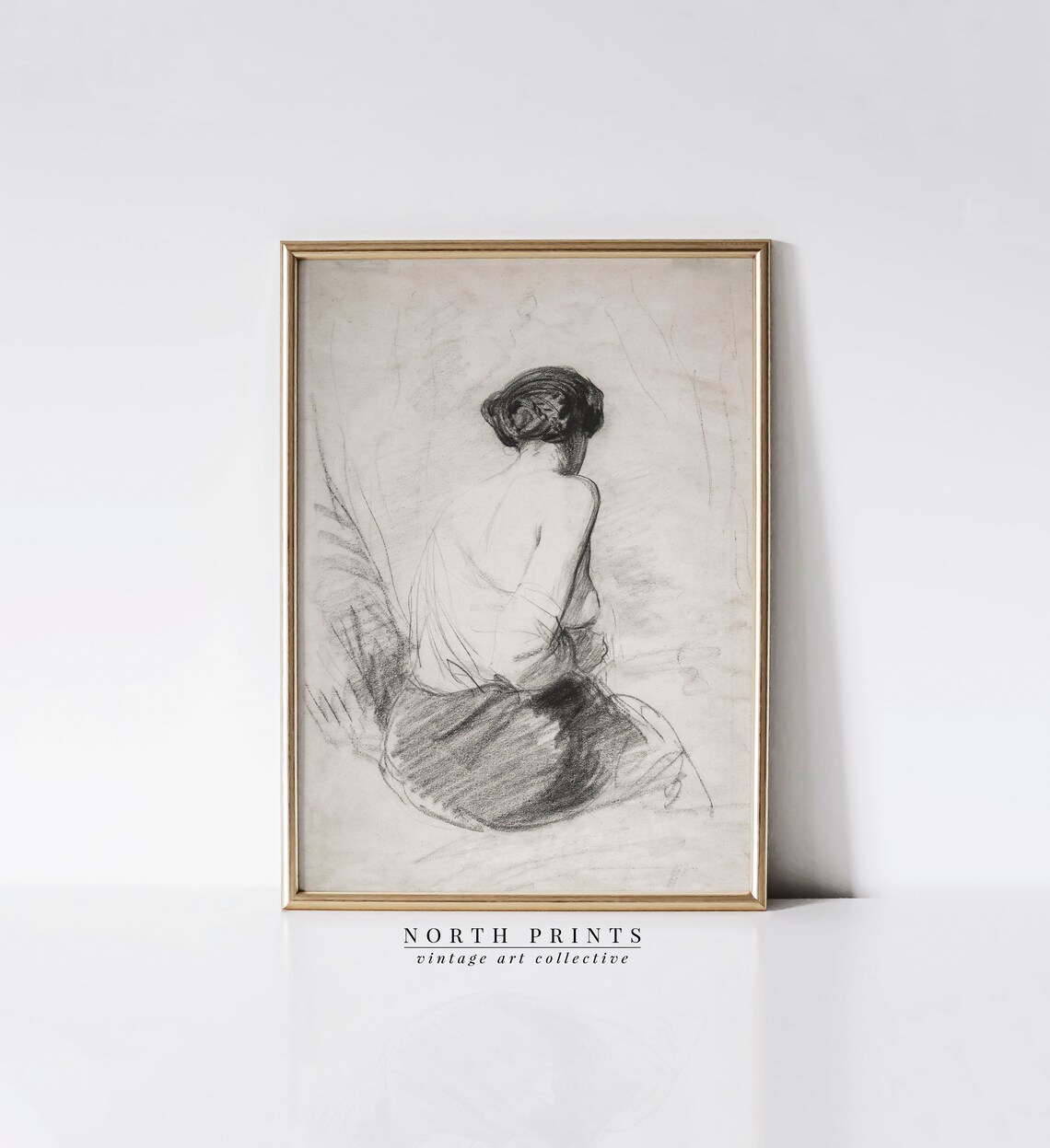 Antique Woman Sketch Art Print, Neutral Bathroom Decor