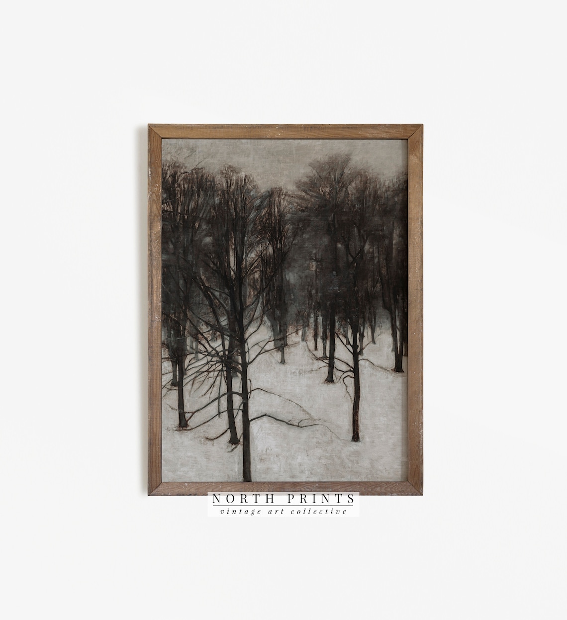 Moody Dark Winter Forest Bare Trees Snow Vintage Painting Poster