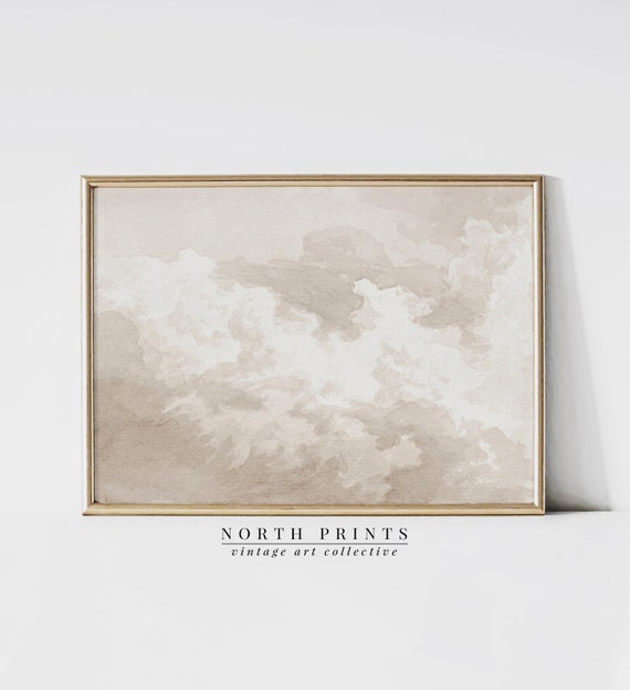 Clouds Vintage Modern Art Print, Neutral Tone