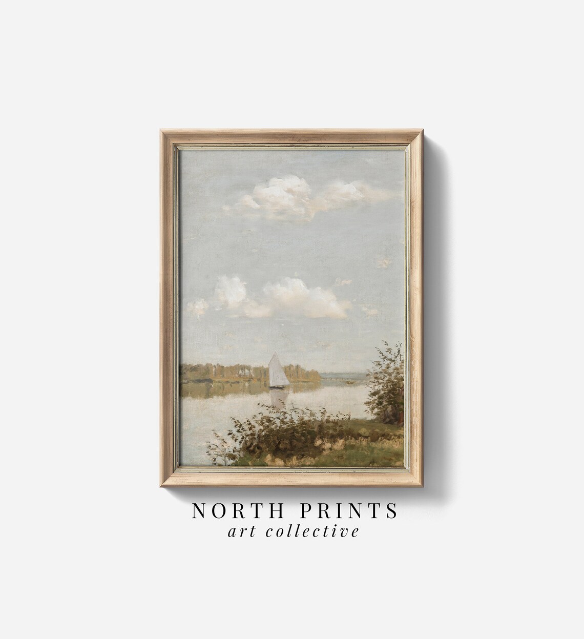 Lake House Painting, Vintage Sailboat Art Print