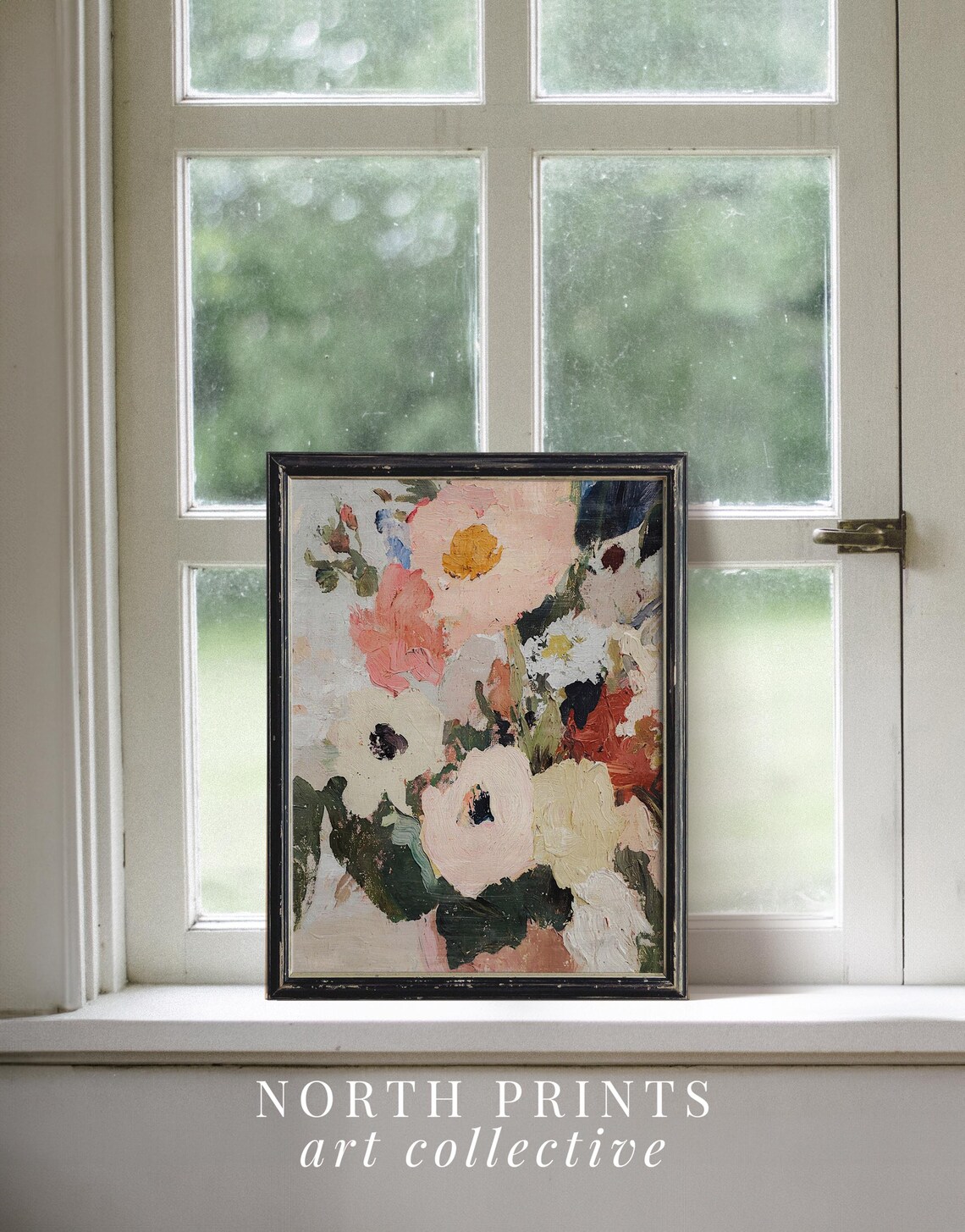 Abstract Floral Bouquet Oil Painting Pink Coral Statement Wall Poster - Image 3
