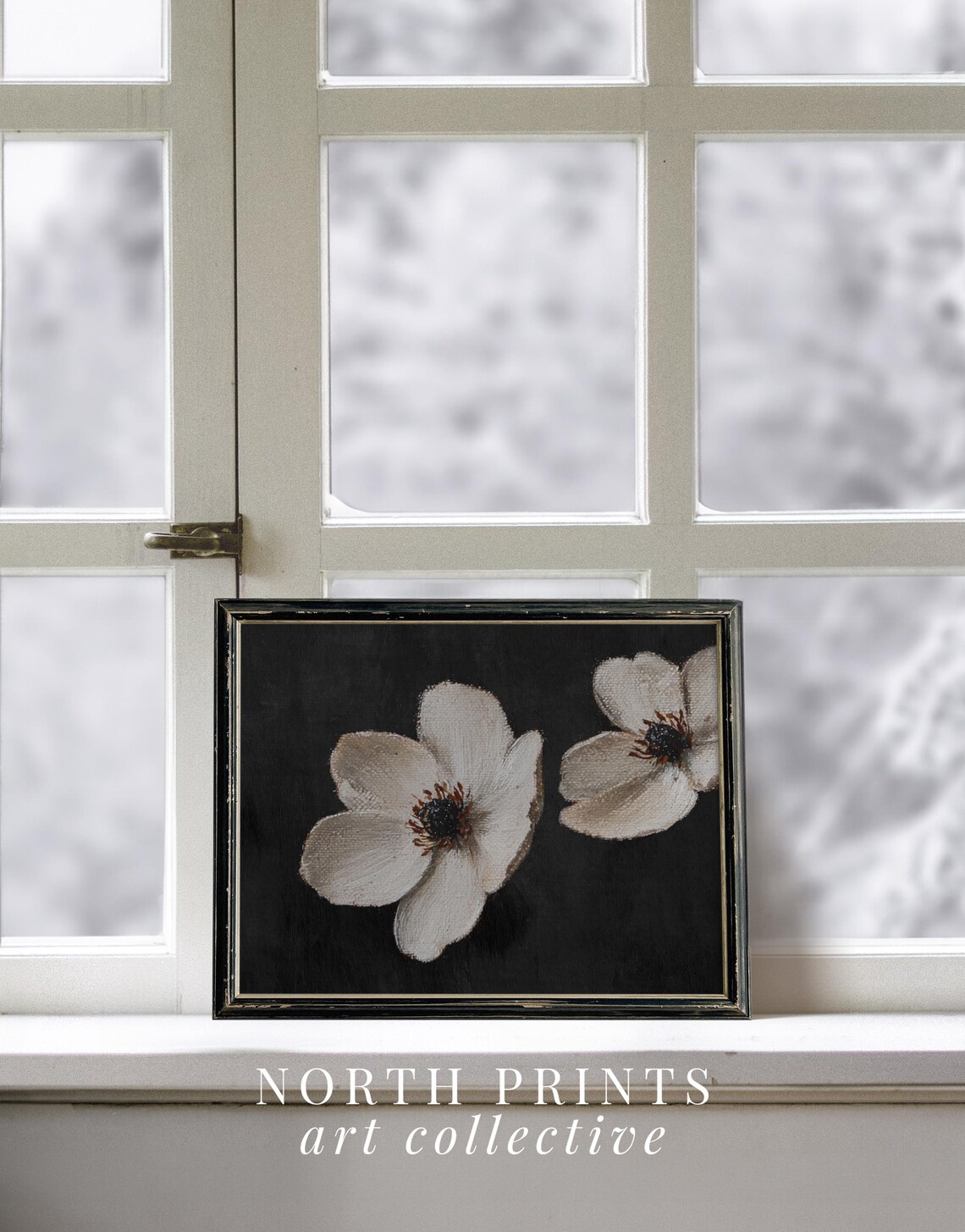 Anemone Botanical Painting Moody Dark Wall Decor Black And White Flower Still Life North Prints 8 42 - Image 2