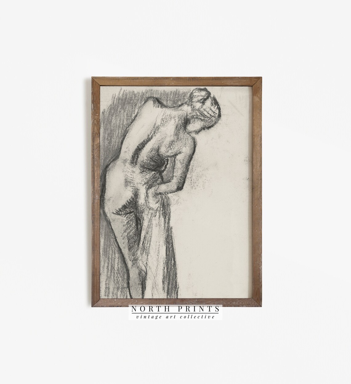 Antique Nude Drawing, Vintage Sketch Bathroom Decor