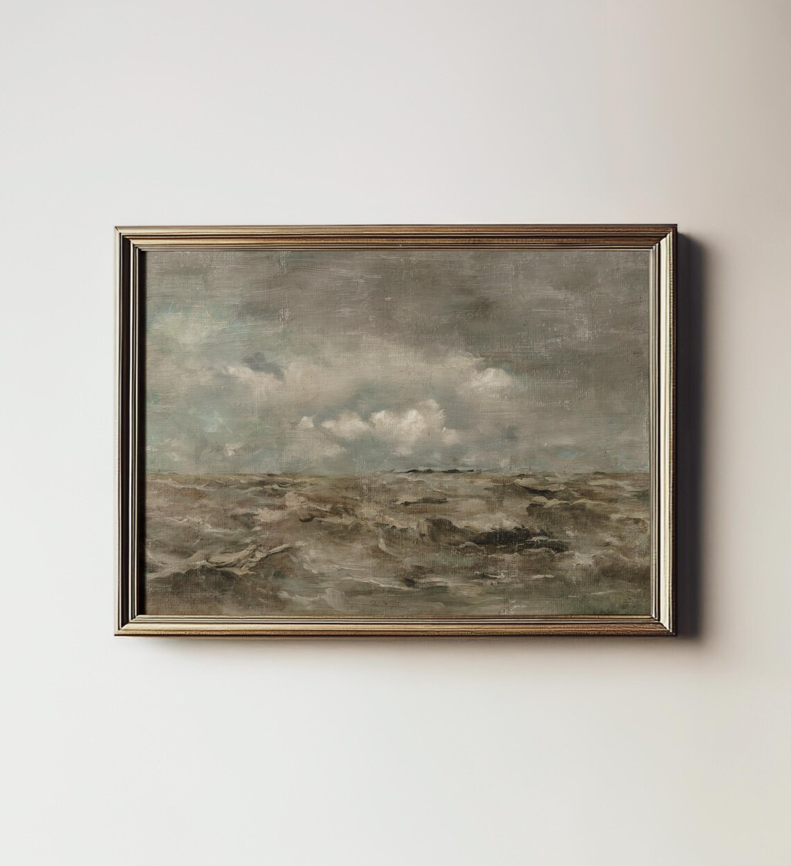 Moody Seascape Painting, Rustic Coastal Farmhouse Art