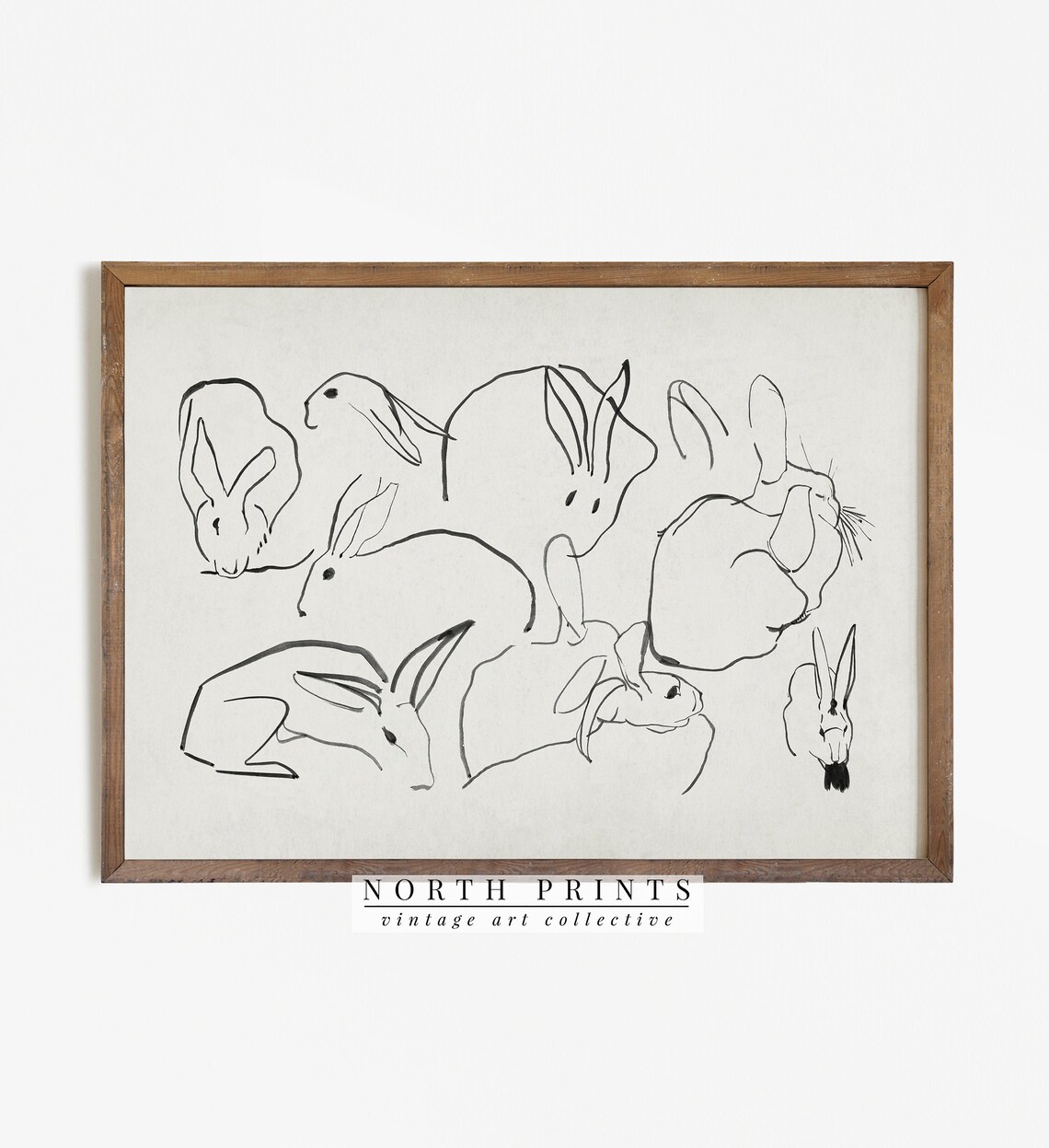 Neutral Farmhouse Rabbit Sketch Nursery Art Print