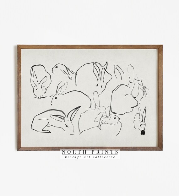 Neutral Farmhouse Rabbit Sketch Nursery Art Print