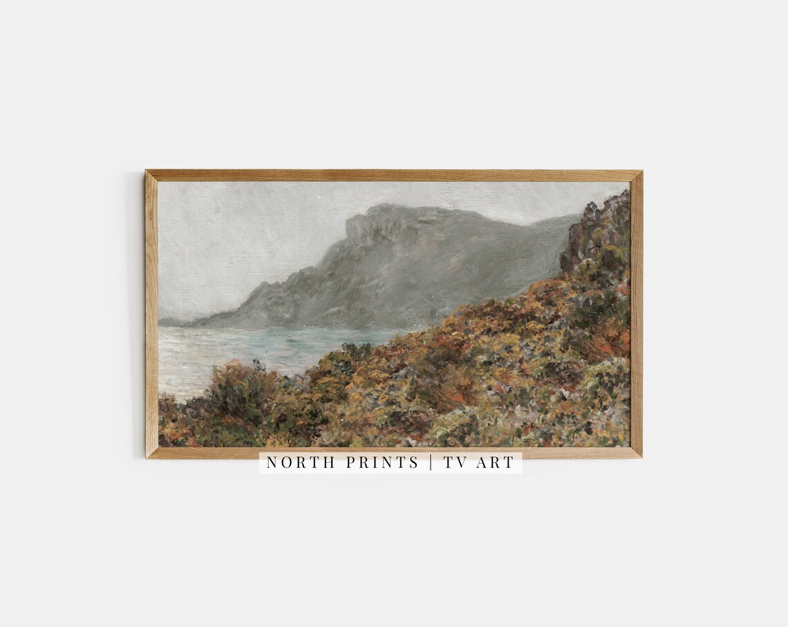 Rocky Coastal Cliffs Autumn Foliage Sea View Vintage Travel Poster