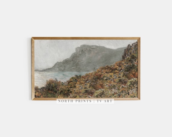 Rocky Coastal Cliffs Autumn Foliage Sea View Vintage Travel Poster