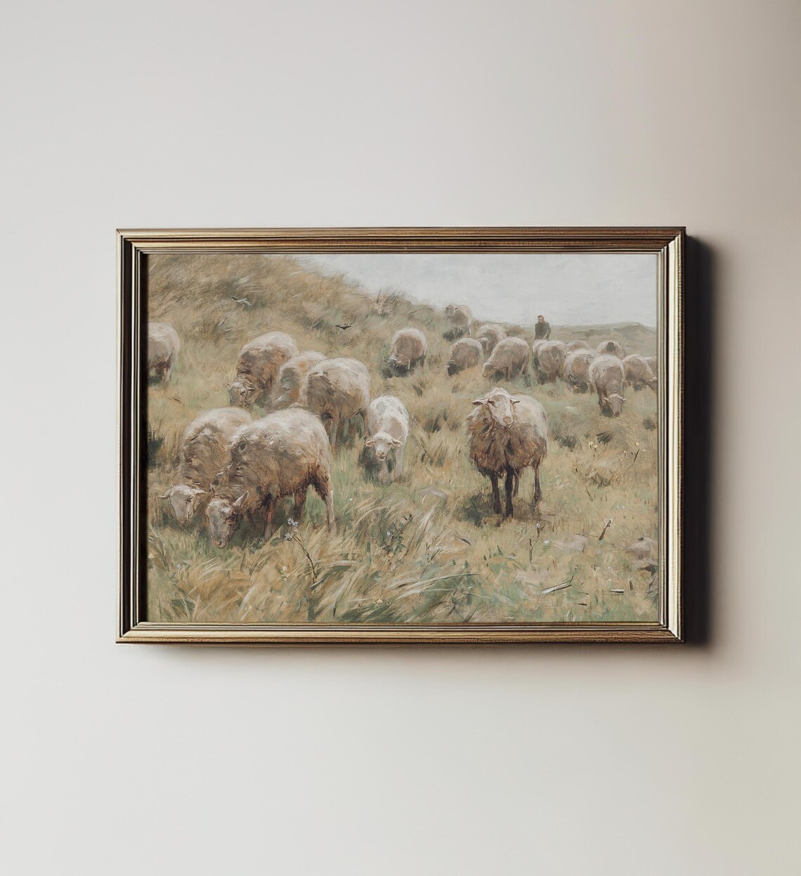 Antique Sheep Painting Vintage Farmhouse Art Print