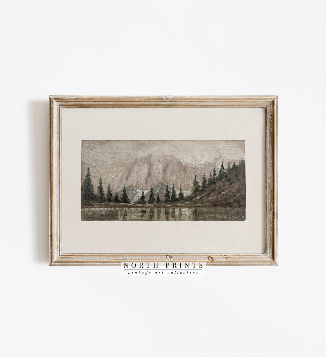 Sepia Mountain Lake Pine Forest Panoramic Vintage Landscape Print - Image 2