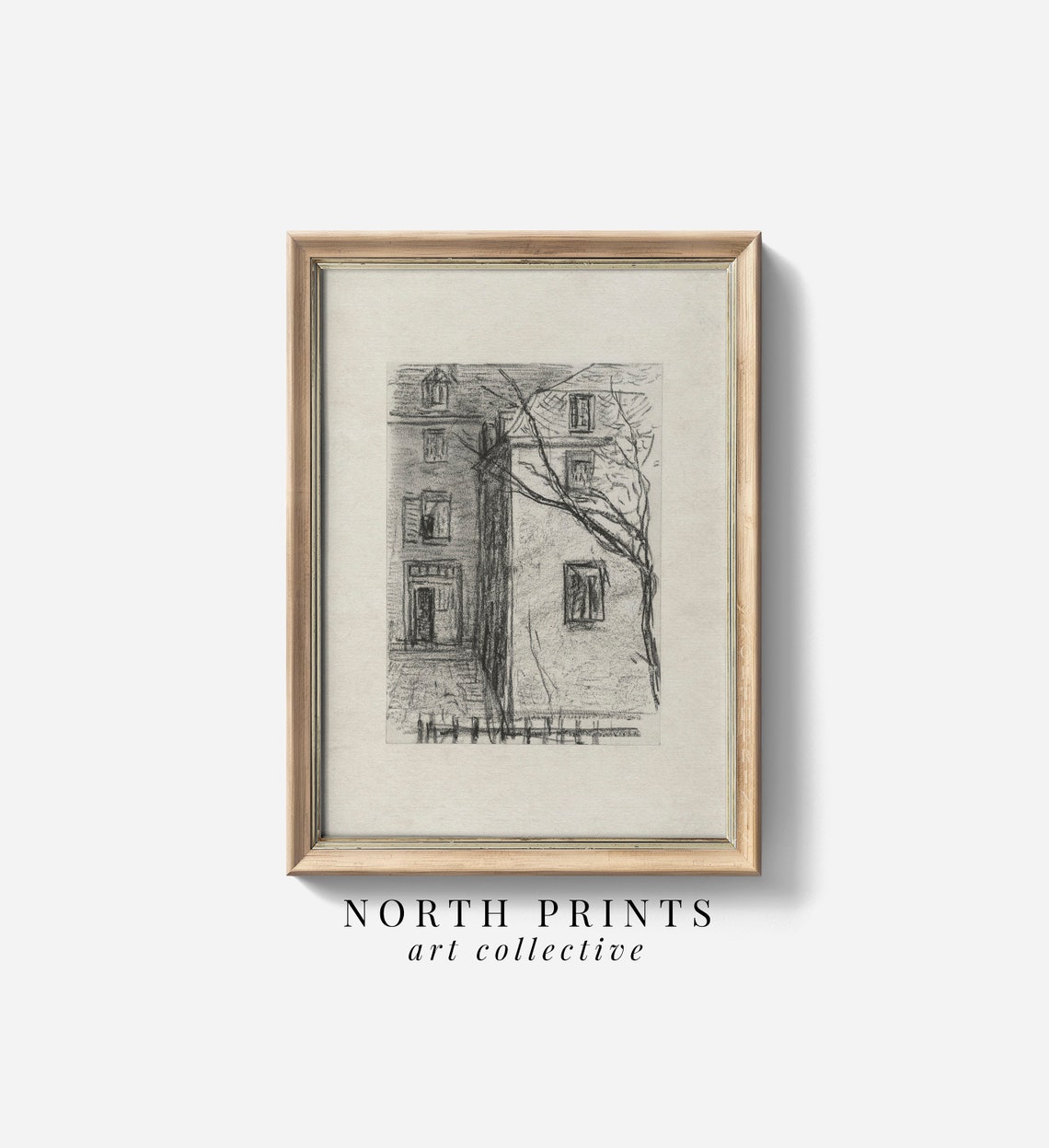 Antique Architecture Charcoal Sketch Old European Building Wall Art