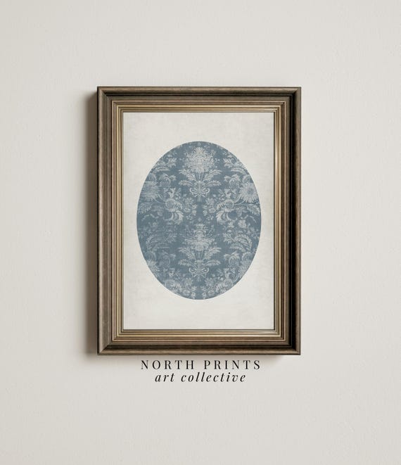 Antique Oval Blue Tapestry Pattern Art Cottagecore Wall Decor Bedroom Wall Art North Prints 7 207