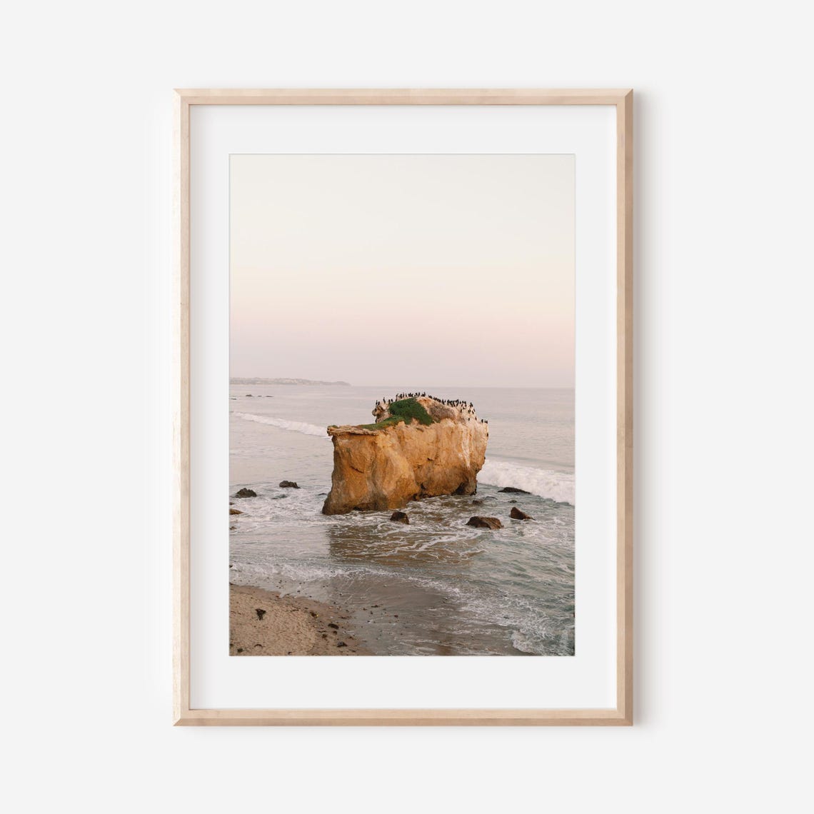 California Coast Golden Sea Stack Seabirds Surf Sunset Poster
