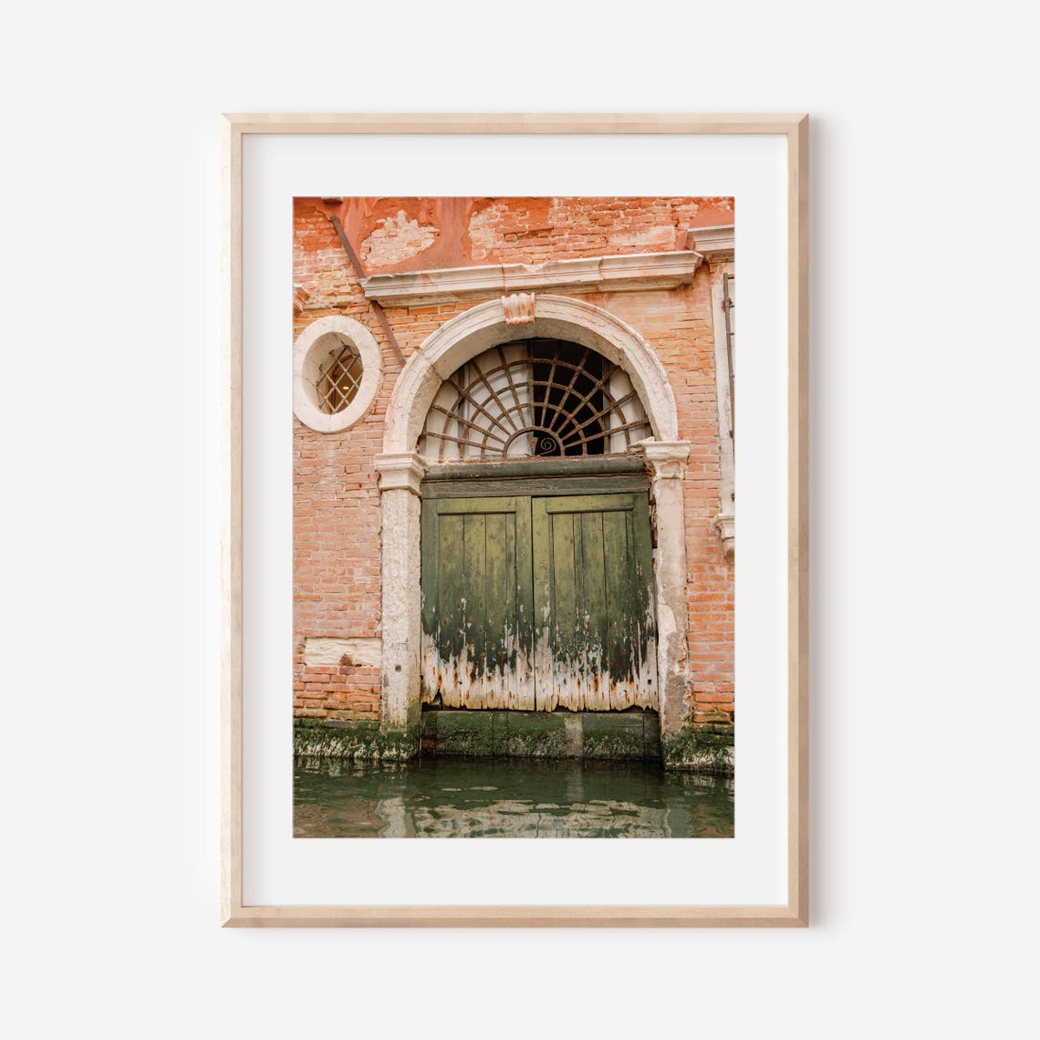 Ancient Green Door on a Venice Canal Brick Facade Italy Poster