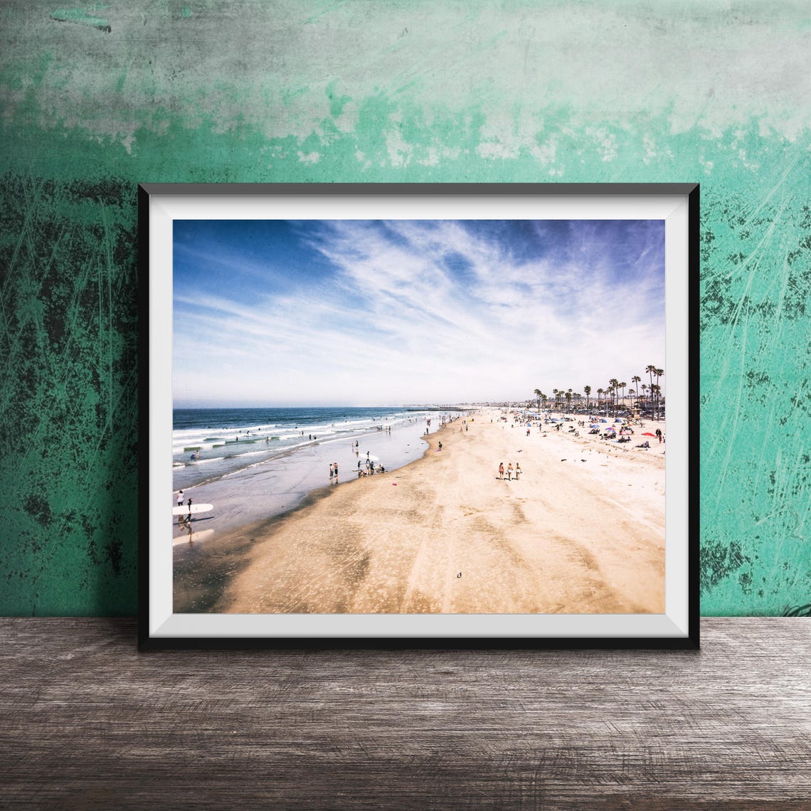 Newport Beach California Surf Sand Palm Trees Aerial View Poster