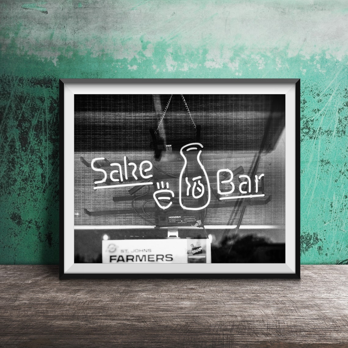 Sake Bar Neon Window Sign with Sake Bottle Photography Poster - Image 2