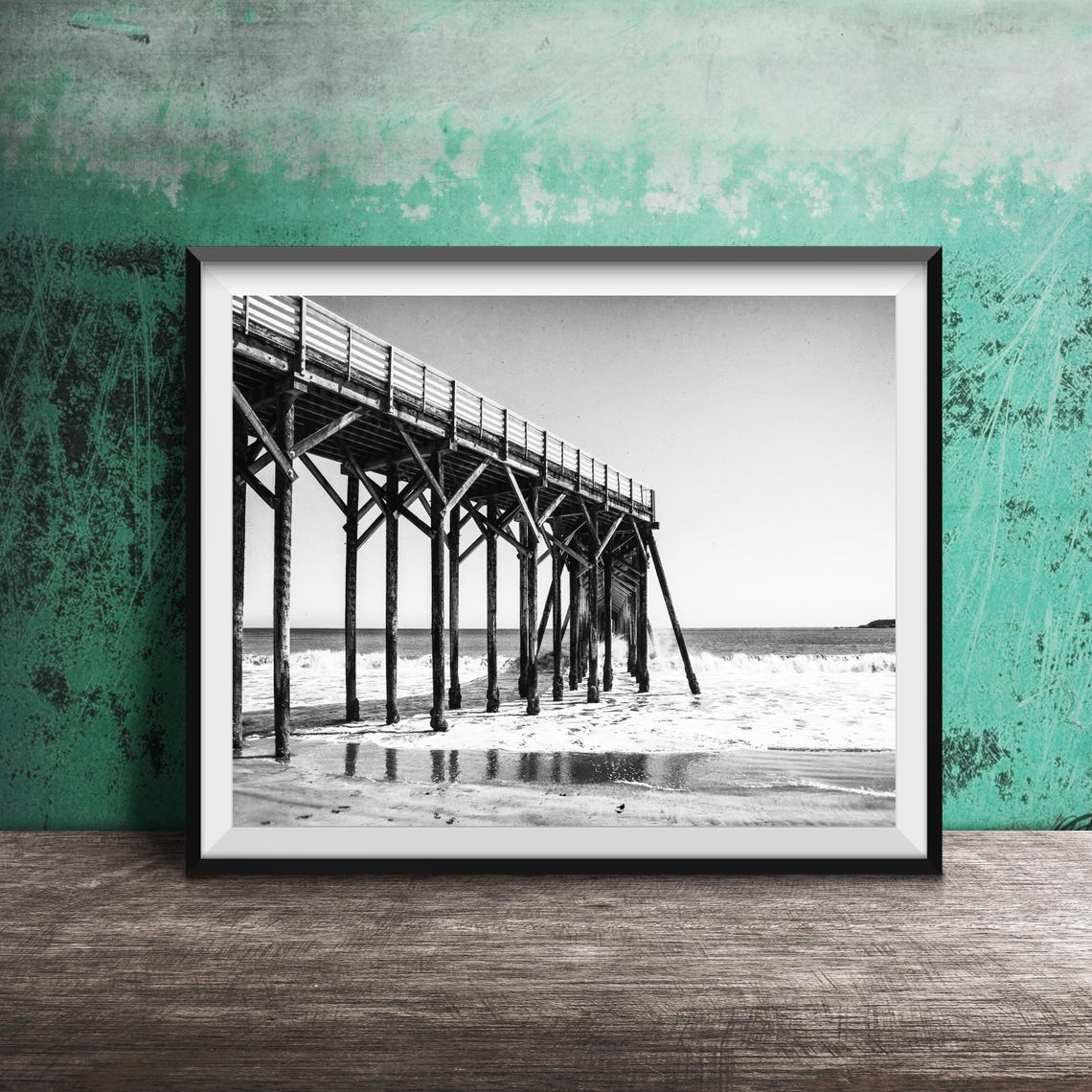 San Simeon Pier Wooden Pilings Pacific Ocean Surf View Poster - Image 2