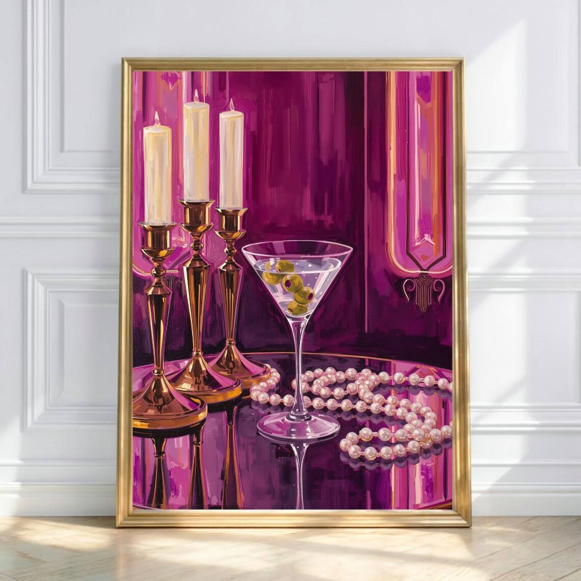 Art Deco Martini Glass With Olives Candlelight Glam Bar Poster