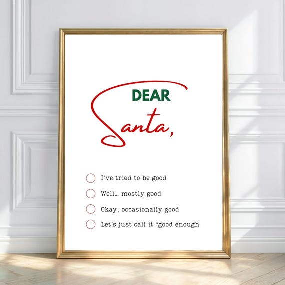Funny Dear Santa Checklist Print Christmas Humor Decor