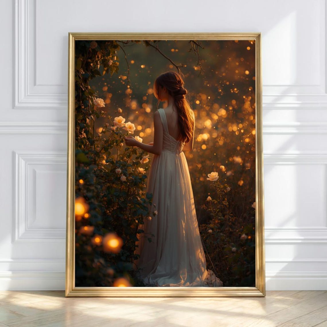 Firefly Garden Art Print Ethereal Woman Golden Light