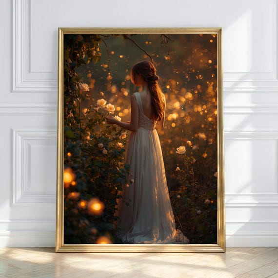 Firefly Garden Art Print Ethereal Woman Golden Light