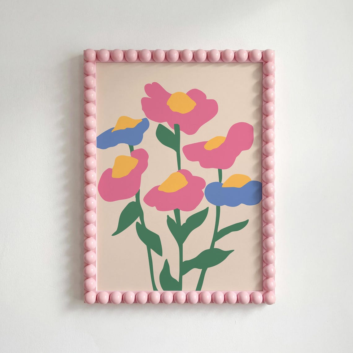 Bright Abstract Botanical Print Pink Blue Boho Floral Poster Digital Download