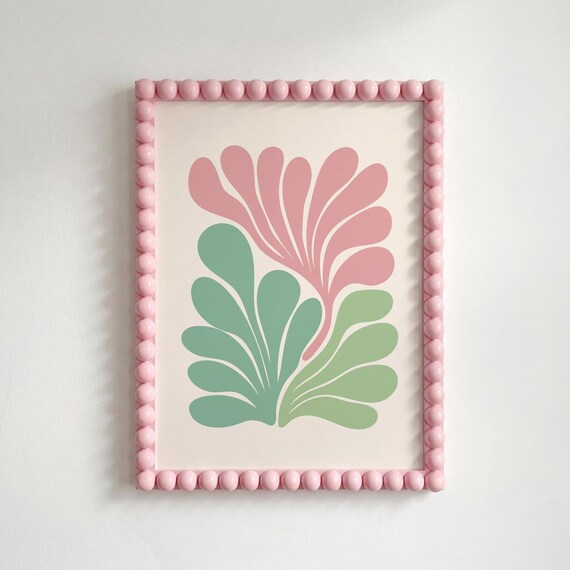 Abstract Botanical Pink Green Danish Pastel Boho Floral Art Poster