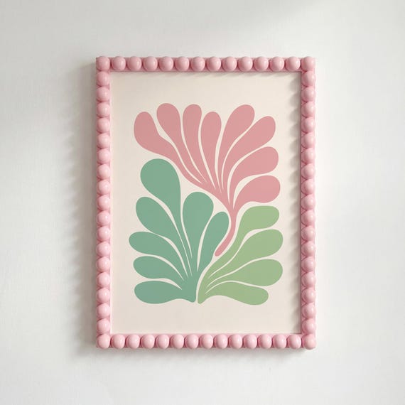 Abstract Botanical Print Pink Sage Green Danish Pastel Decor Boho Floral Poster Digital Download