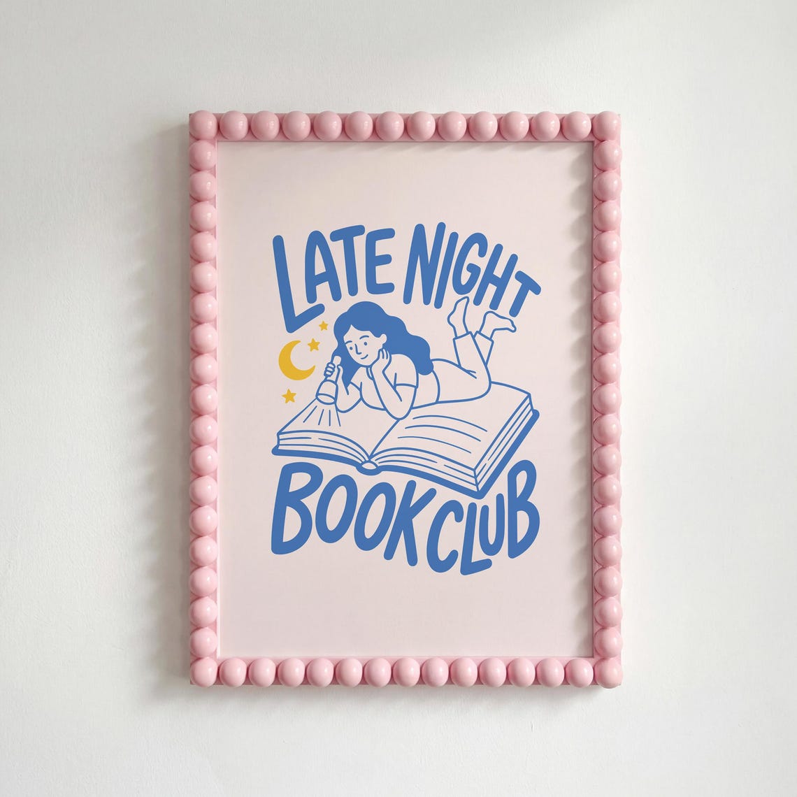 Late Night Book Club Print Blue Bookish Poster Reading Corner Decor Digital Download