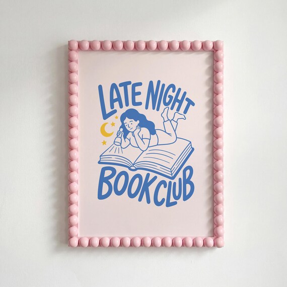 Late Night Book Club Cozy Blue Bookish Reading Nook Art Poster