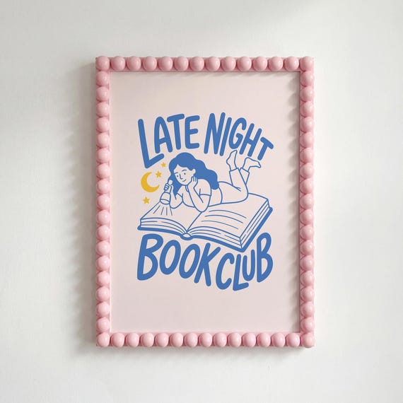 Late Night Book Club Print Blue Bookish Poster Reading Corner Decor Digital Download