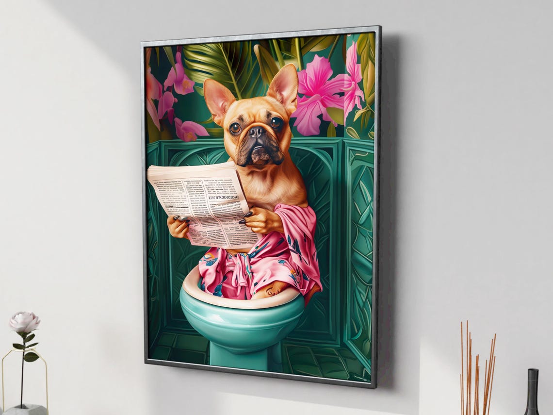Bathroom Fawn French Bulldog Print Funny Poster French Bulldog Poster Funny Bathroom Wall Decor Toilet Wall Art Bathroom Wall Art Dog Poster - Image 5