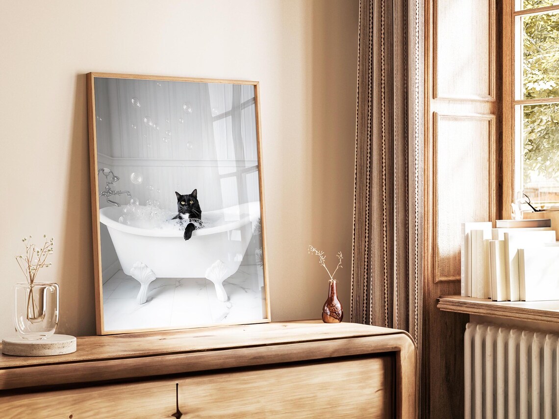 Black Cat In Bathtub Bathroom Humor Art Print - Image 2