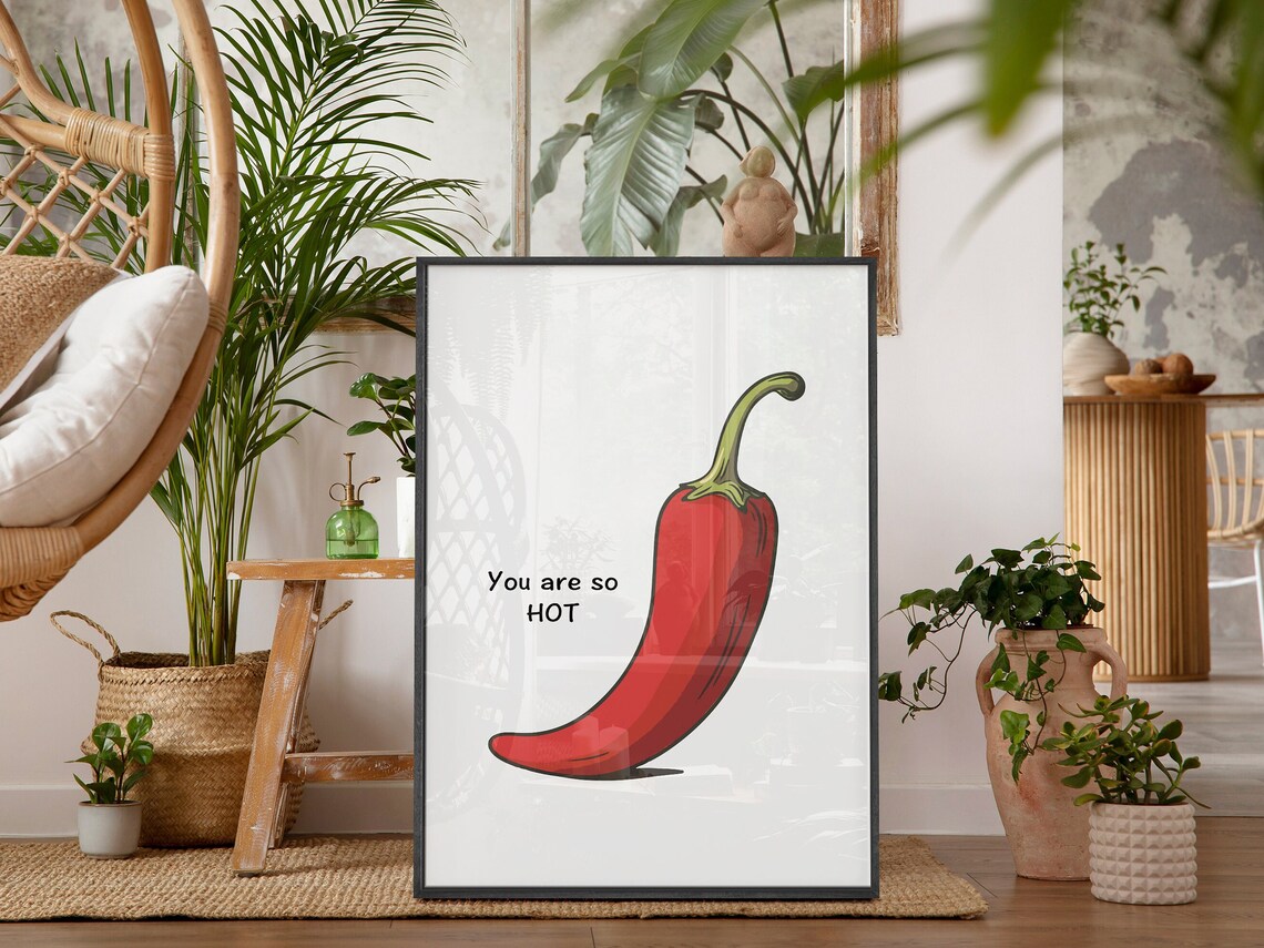 You Are So Hot Red Chili Pepper Cute Minimalist Kitchen Poster - Image 2