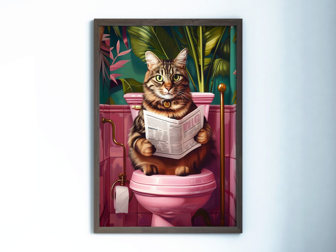 Bathroom Domestic Cat Funny Poster, Toilet Wall Art - Image 3