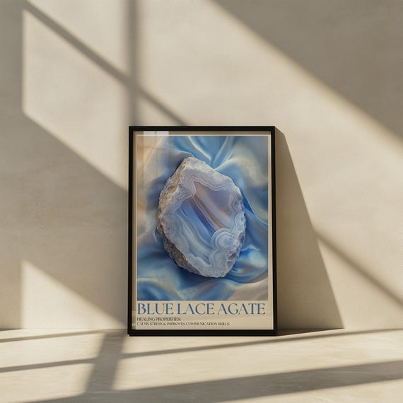 Serene Blue Lace Agate Healing Crystal Stone Calms Stress Poster