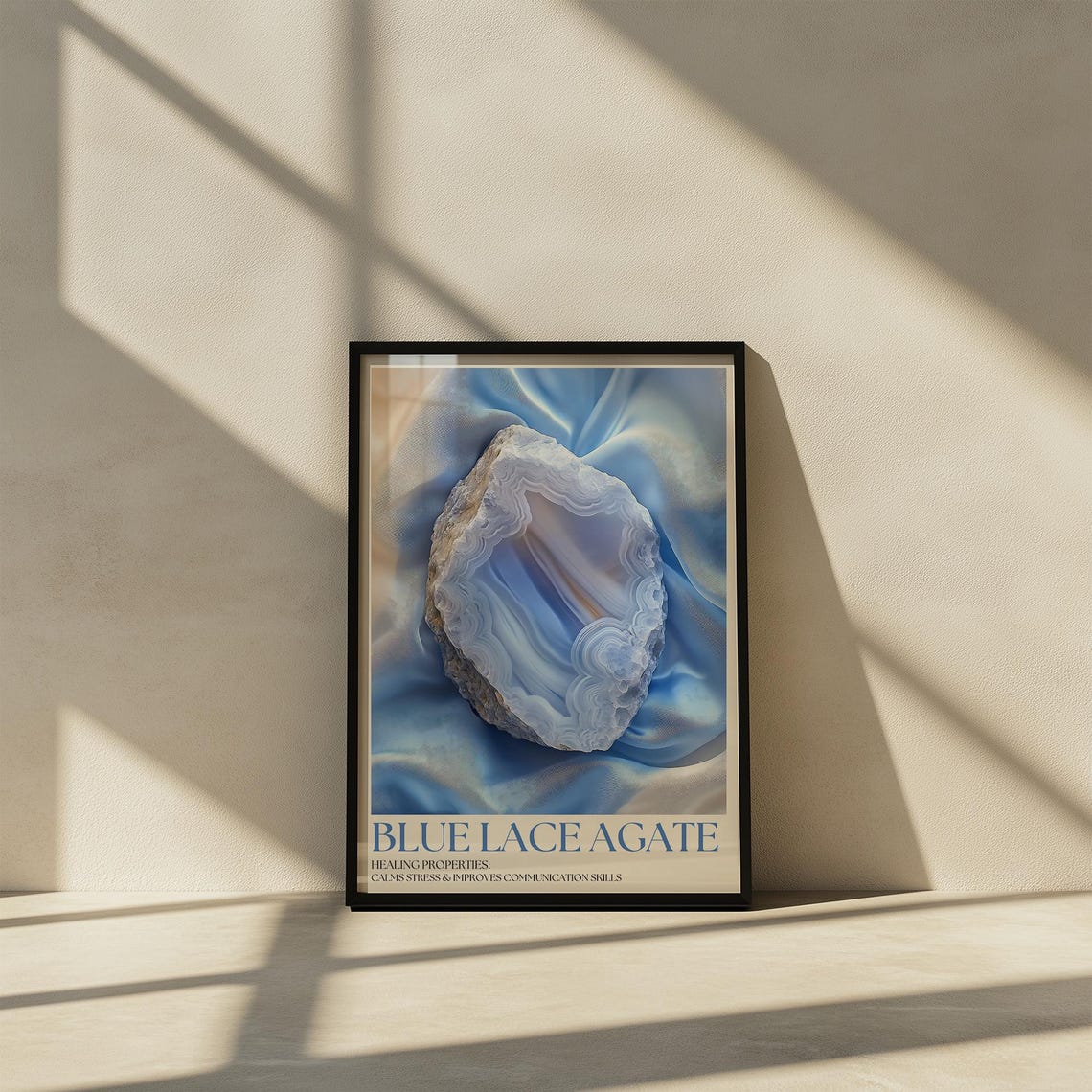 Serene Blue Lace Agate Healing Crystal Stone Calms Stress Poster