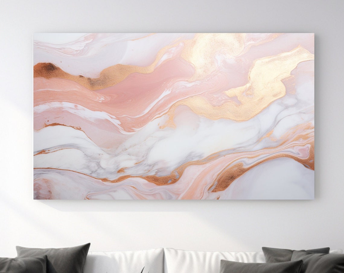 Rose Gold Marble Swirls On White Luxury Ink Art Decorative Poster