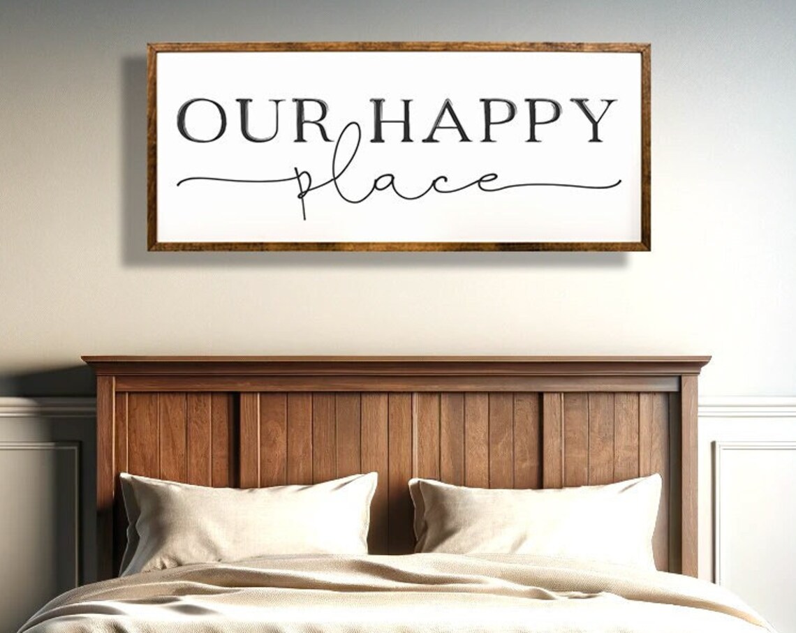 Our Happy Place Rustic Home Sign Wall Art Print