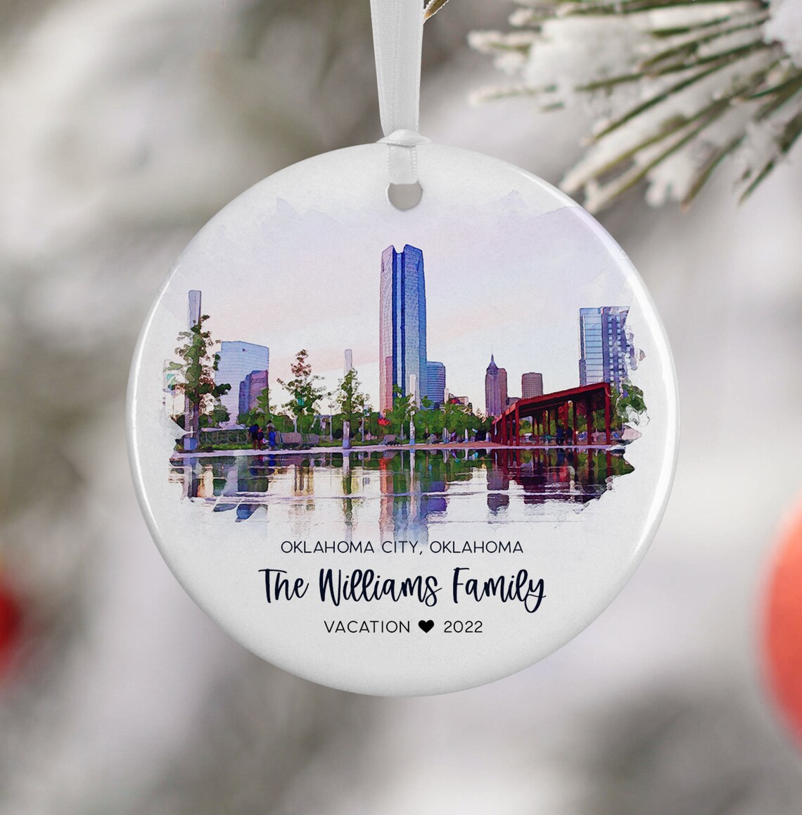 Oklahoma City Skyline Watercolor Family Vacation Keepsake Print