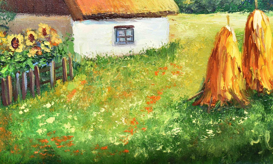 Ukrainian Art Landscape Wall Art Ukrainian House Landscape Painting Paintings Of Country Homes Oil Painting Yellow Flowers Paintings Of - Image 3