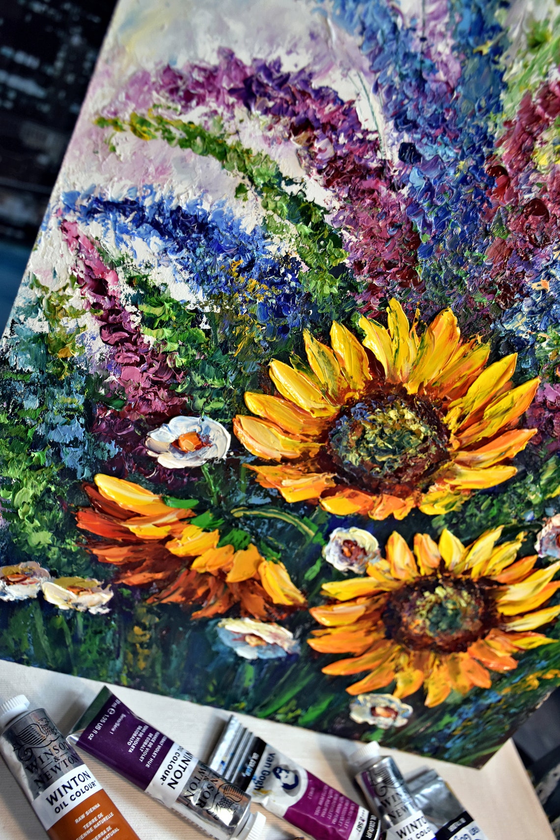 Sunflowers Painting Sunflowers Oil Art Impasto Oil Painting Meadow Flowers Art Impasto Painting Large Oil Painting Wildflowers Oil Art Flowe - Image 4
