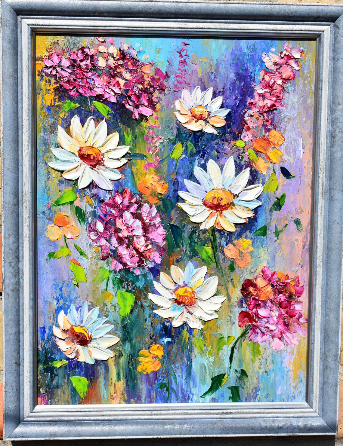 Chamomile Impasto Flowers Painting Daisy Painting 3d Oil Painting Summer Flowers Art Art Meadow Flowers Art Palette Knife Art Meadow - Image 2
