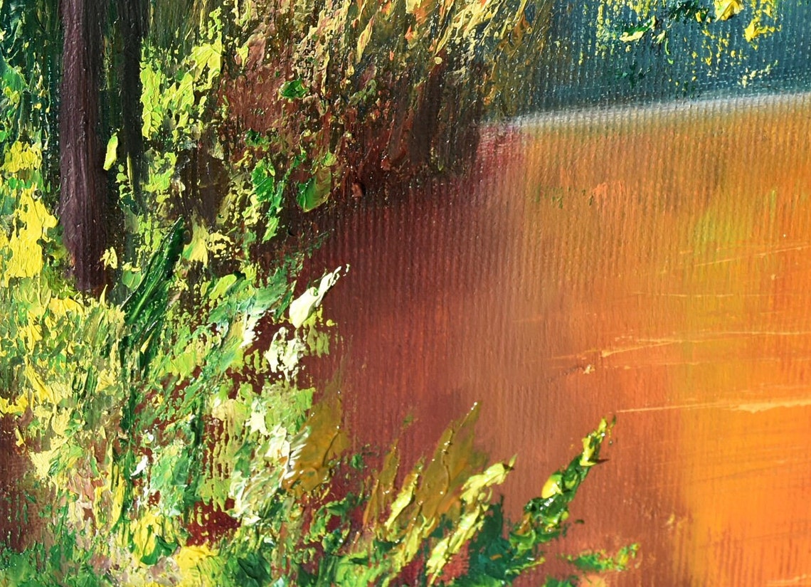Fisherman On The Lake Art Autumn Painting Lake Fisherman Art Painting Landscape Art Fall Art Lake Wall Art Fisherman Fishing - Image 3