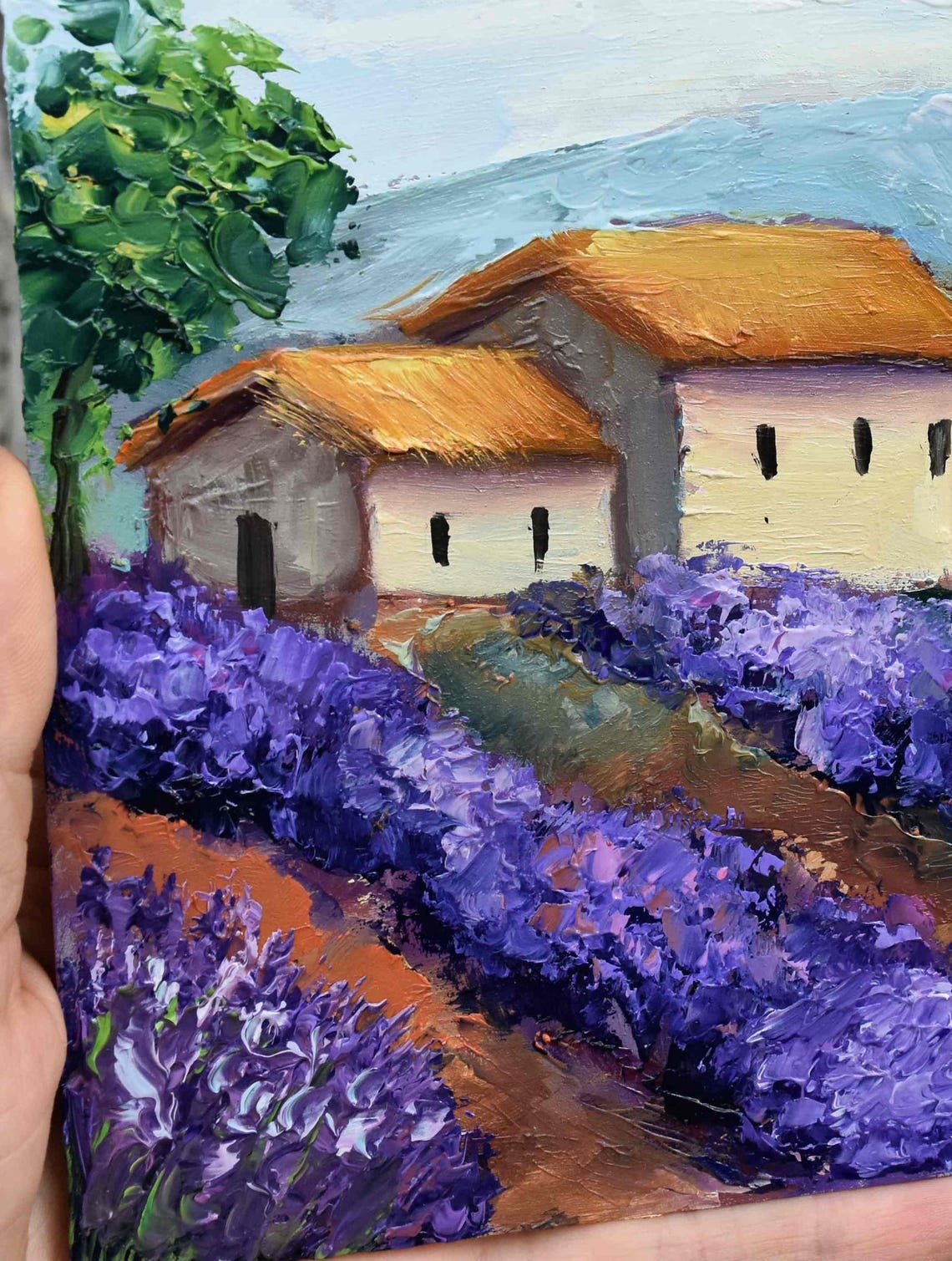 Lavender Painting Miniature Painting Impasto Painting Wildflowers Oil Art Landscape Painting Flower Oil Painting Purple Flowers Art Painting - Image 2