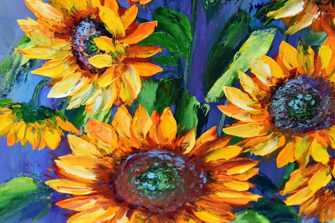 Sunflowers Painting Impasto Painting Sunflower Art Floral Artwork Yellow Flower Art Oil Art Original Floral Art Boho Sunflower Art Colorful - Image 2